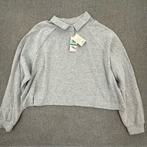 Brand New! Self Esteem Sweater Top Long Sleeve Collared Large Gray Cotton & Poly